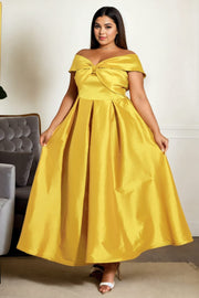 Plus Size Off Shoulder A Line Gown - Yellow Color