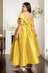 Plus Size Off Shoulder A Line Gown - back view of yellow