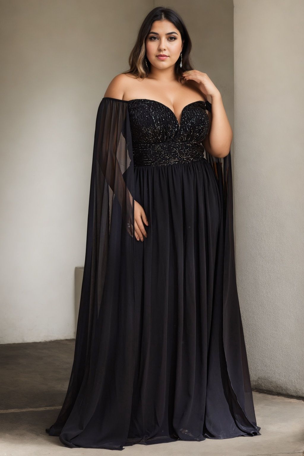 Violette Plus Size Off Shoulder Cape Sleeve Gown Hello Curve