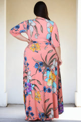 Plus Size Pink Floral Wrap Maxi Dress - back view