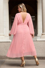 Plus Size Grecian Pleated Cocktail Dress - pink back view