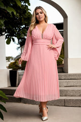 Plus Size Grecian Pleated Cocktail Dress - pink front view