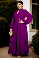 Plus Size Formal Pleat Long Sleeve Maxi Dress - Purple