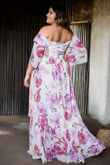 Plus Size Purple Floral Formal Dress - Back View