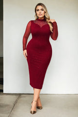 Plus Size Red Long Sleeve Bodycon Dress