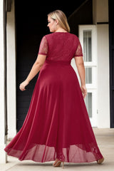 Plus Size Red Short Sleeve Midaxi Dress - back view