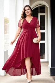 Plus Size Red Short Sleeve Midaxi Dress