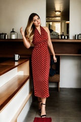 Plus Size Polka Dots Retro Halter Dress- full View