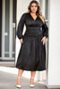 Diedre Plus Size Satin Black Semi Formal Midi Dress