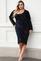 Plus Size Sequin Party Dress - BLACK
