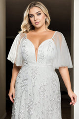 Plus Size Simple Wedding Dress with Sleeves - close up