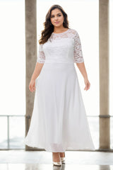 Plus Size White Lace Formal Maxi Dress - front