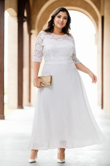 Plus Size White Lace Formal Maxi Dress