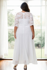 Plus Size White Lace Formal Maxi Dress - back