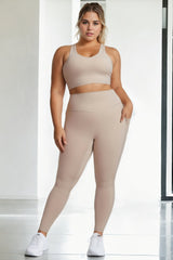 Plus Size Sports Bra - Beige with Pants Set