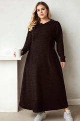 Plus Size Sweater Hoody Dress - Brown