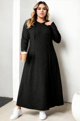 Plus Size Sweater Hoody Dress - Black