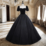 Plus Size Vintage Black Gown - Short Sleeve
