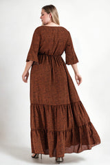 Plus Size V Neck Holiday Maxi Dress - back view