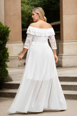 Plus Size White Bardot Evening Dress - back view