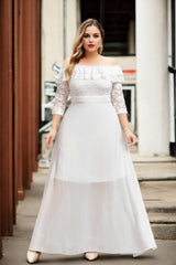 Plus Size White Bardot Evening Dress