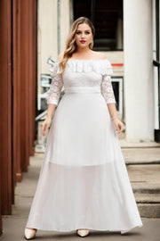 Plus Size White Bardot Evening Dress