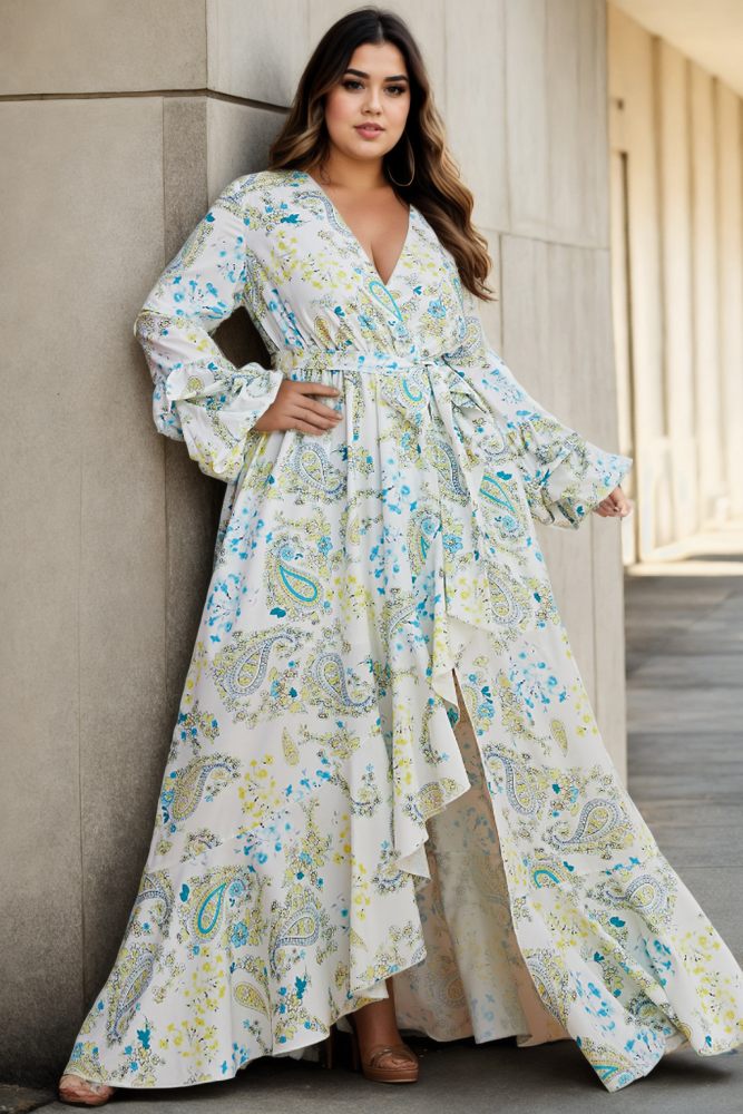 Long sleeve white boho maxi dress online