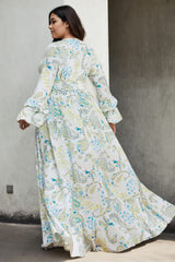 Plus Size White Boho Long Sleeve Maxi Dress - back