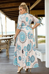 Plus Size White Boho Wrap Maxi Dress - back view