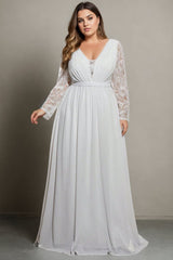 Plus Size White Empire Waist Long Sleeve Gown