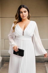 Plus Size Grecian Long Sleeve Dress - white close up