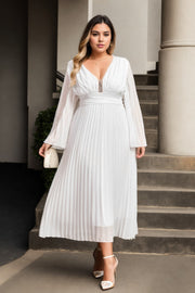 Plus Size Grecian Long Sleeve Dress - white