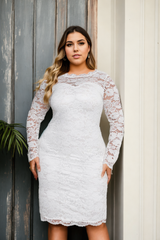 Plus Size White Lace Bodycon Long Sleeve Dress