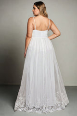 Plus Size White Lace Sleeveless Gown - back view