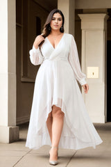 Plus Size White Long Sleeve Midaxi Dress - front view