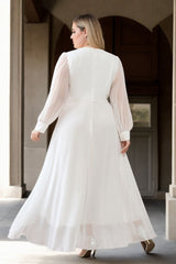 Plus Size White Long Sleeve Midaxi Dress - back view