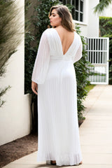 Plus Size Grecian Pleated Evening Dress - back view white