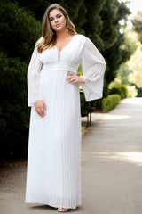 Plus Size Grecian Pleated Evening Dress - white