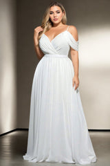 Plus Size White Off Shoulder Formal Dress