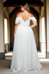 Plus Size White Off Shoulder Formal Dress - back view