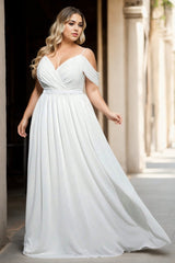 Plus Size White Off Shoulder Formal Dress - Side