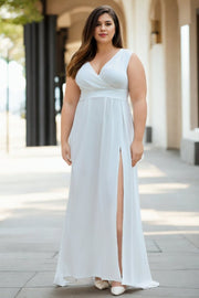 Plus Size White Simple Maxi Dress