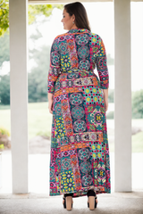 Plus Size Boho Wrap Maxi Dress- back view