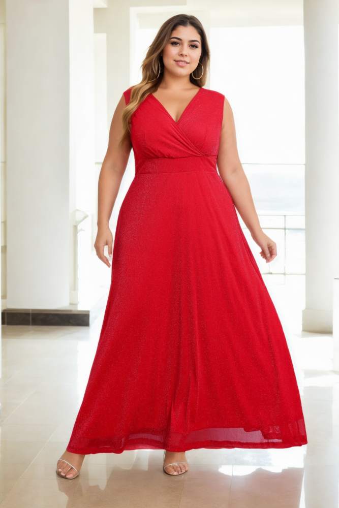 Emma Plus Size Wrap V Neck Evening Dress