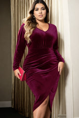 Plus Size Wrap Velvet Bodycon Dress - red