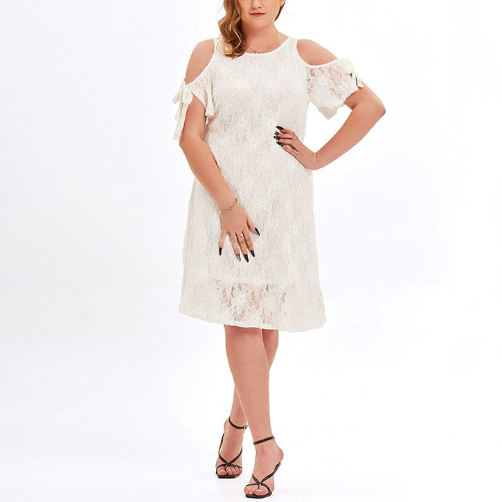 White lace store cold shoulder dress